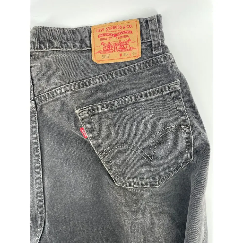 VNTG 2003 Levi’s 505 Jeans Men’s 36x34 Relaxed Fit Charcoal Wash Y2K Distressed